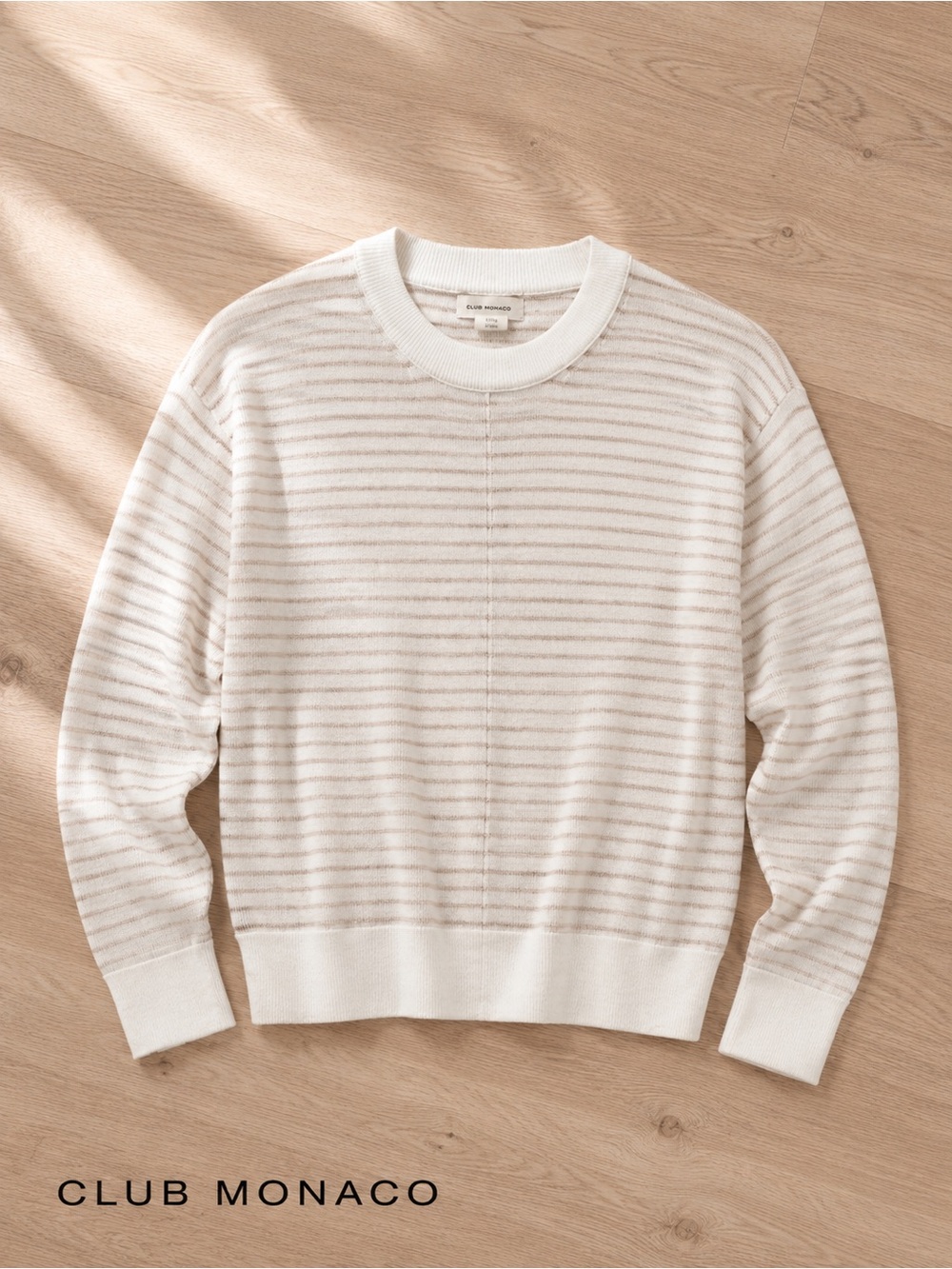 🌸Club Monaco Women’s Ivory Striped Crewneck Sweater size XS linen summer resort